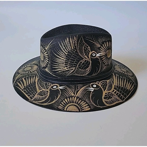 Other - Hand Painted Structured Panama Hat Womens Made In Mexico Artsy Boho Festival
